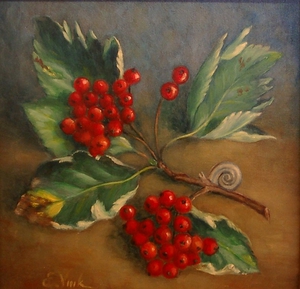 Small painting with some autumn-berries, made by  Els Vink.